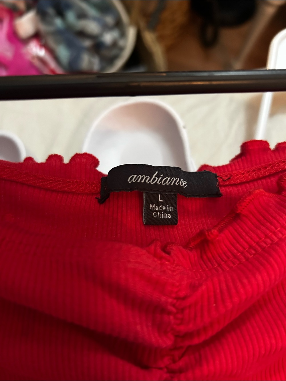 Ambiance Red Ribbed Scoop Crop Top with Lettuce Hem - Picture 4 of 6